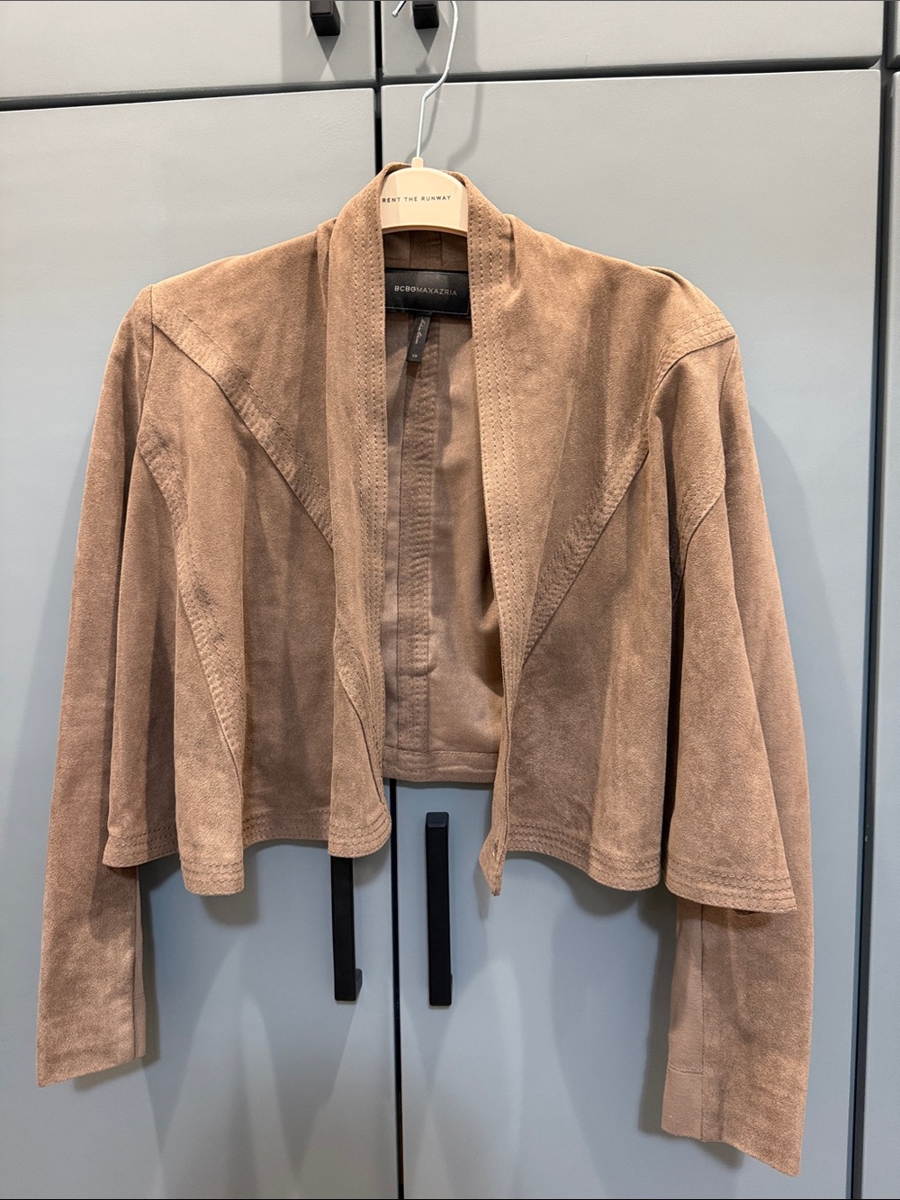BCBGMaxAzria Cropped Suede Jacket in Light Brown